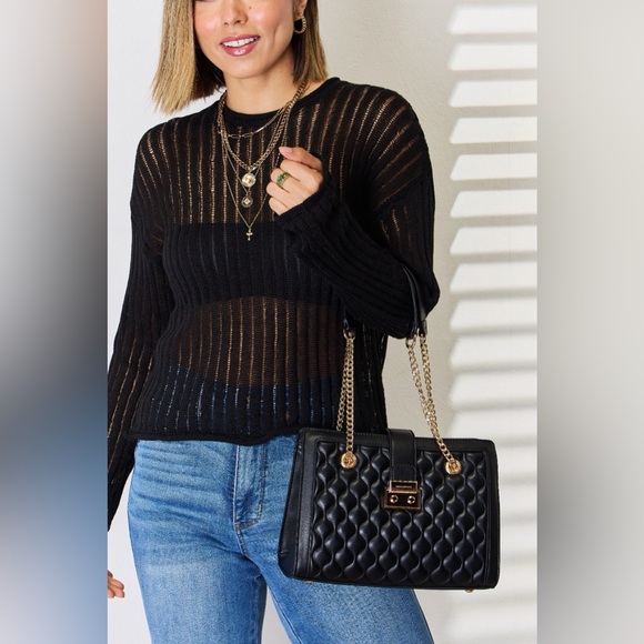 BOUTIQUE David Jones Quilted PU Leather & Chain Straps Handbag, in Black - Picture 8 of 10